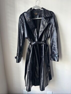 Black Patent Trench Coat with Belt